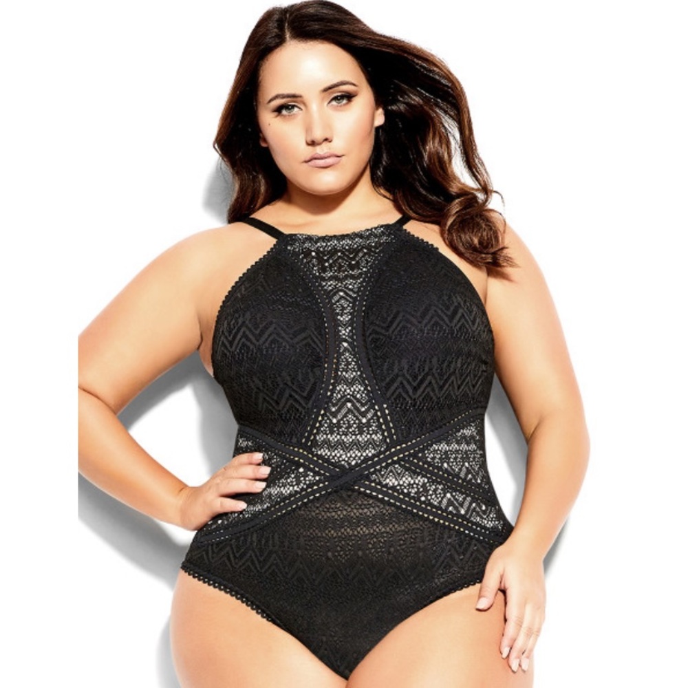 City Chic Black Lace One Piece Swimsuit